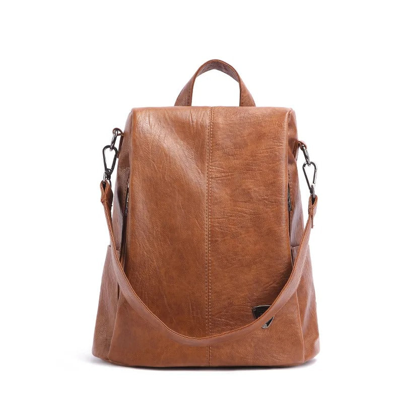 Women’s Composite Cowhide Anti-Theft Backpack with Back Zipper