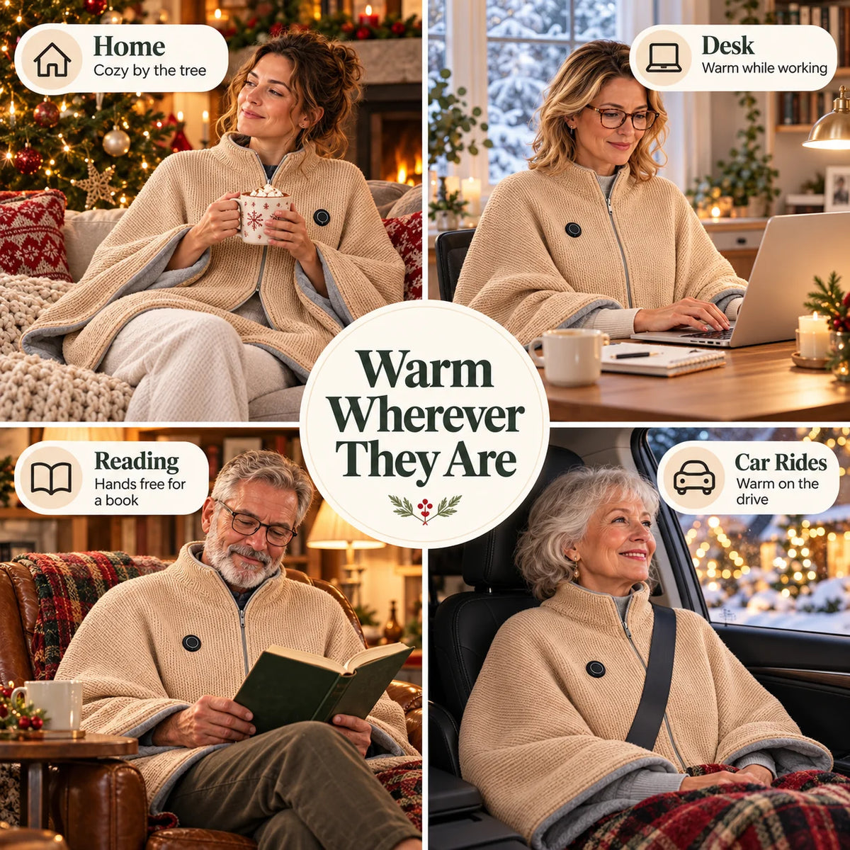 Zip-Up USB Heated Shawl Wrap