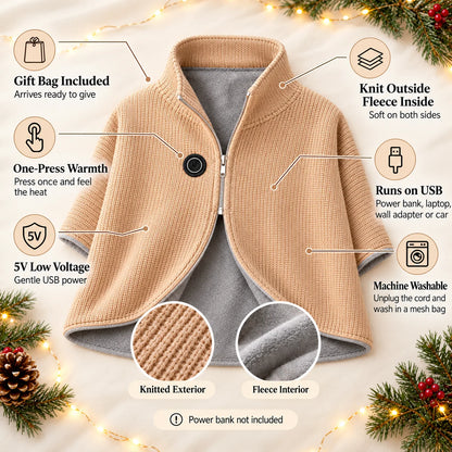 Zip-Up USB Heated Shawl Wrap