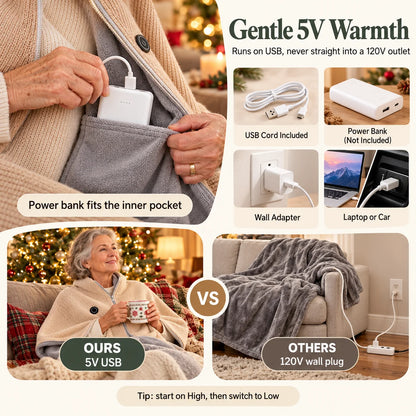 Zip-Up USB Heated Shawl Wrap