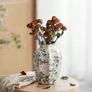Hexagonal Ceramic Bud Vase With Scalloped Rim Vintage Floral Pattern 1005009013217815-S