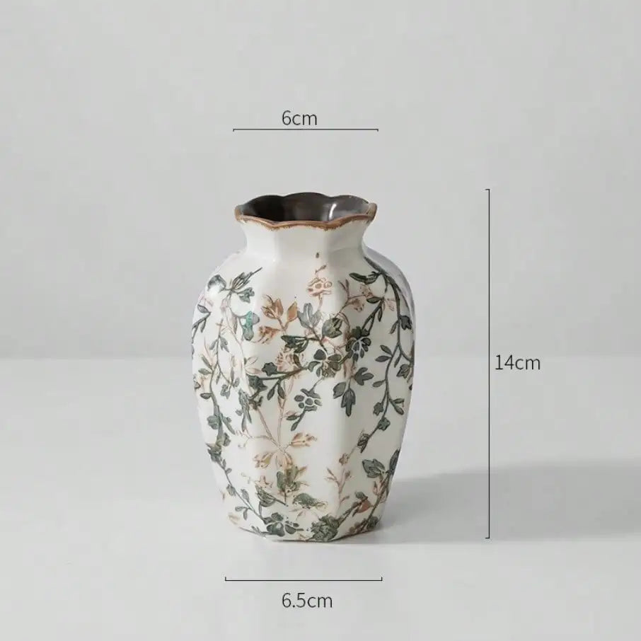 Hexagonal Ceramic Bud Vase With Scalloped Rim Vintage Floral Pattern 1005009013217815-S
