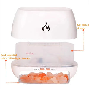 Himalayan Salt Stone Flame Ultrasonic Humidifier Essential Oil Diffuser Night Light 1005008013977530-Wood