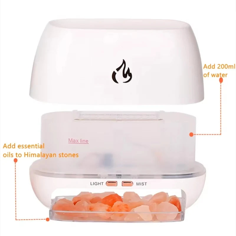 Himalayan Salt Stone Flame Ultrasonic Humidifier Essential Oil Diffuser Night Light 1005008013977530-Wood