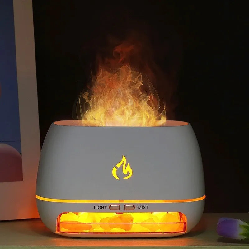 Himalayan Salt Stone Flame Ultrasonic Humidifier Essential Oil Diffuser Night Light 1005008013977530-Wood