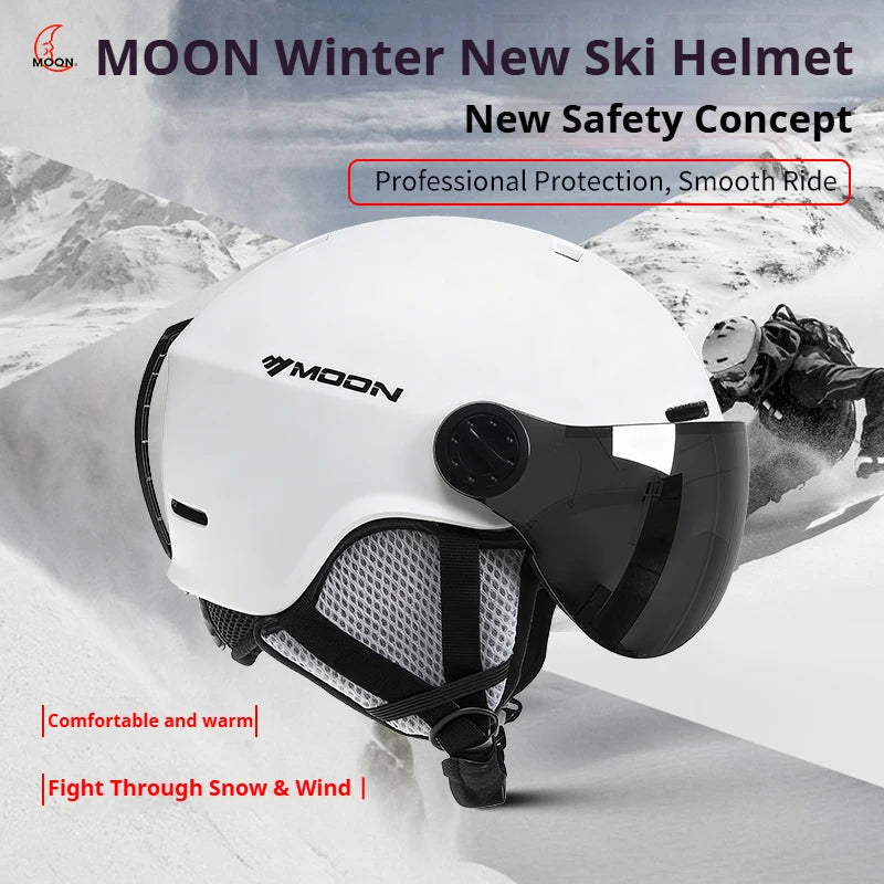 Inmold Ski Helmet With Integrated Goggles Pc Eps Adult Protection 32971475269-Black-M