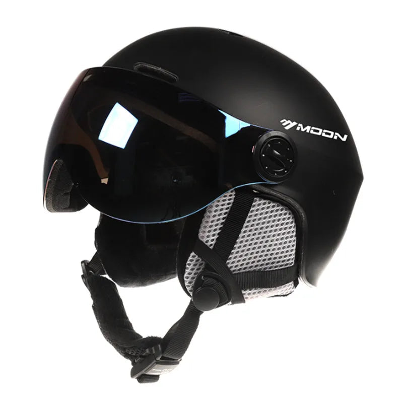Inmold Ski Helmet With Integrated Goggles Pc Eps Adult Protection 32971475269-Black-M