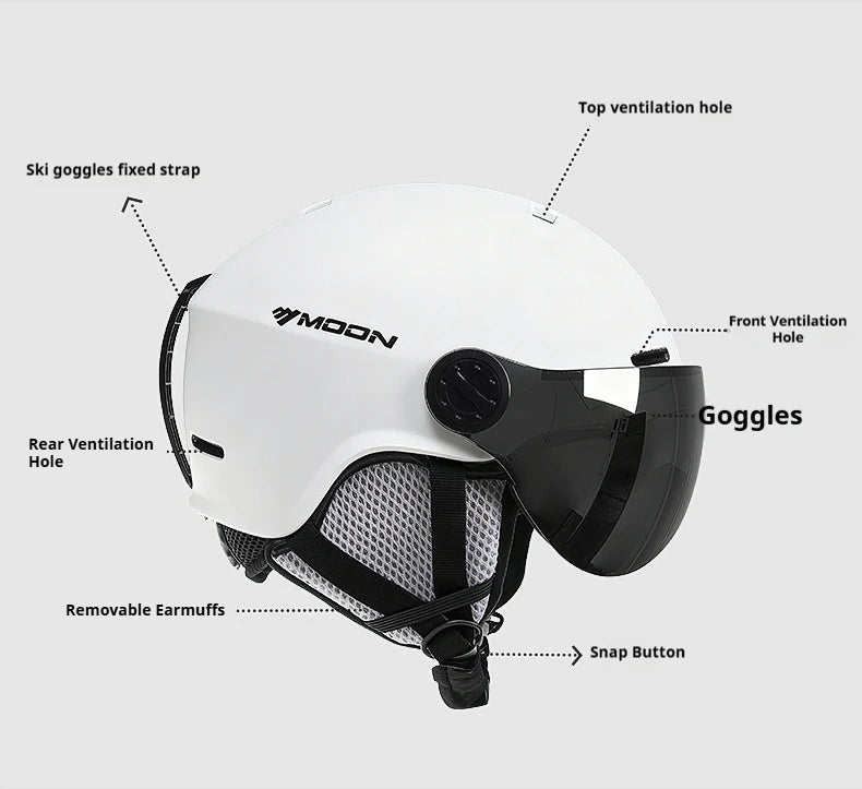 Inmold Ski Helmet With Integrated Goggles Pc Eps Adult Protection 32971475269-Black-M