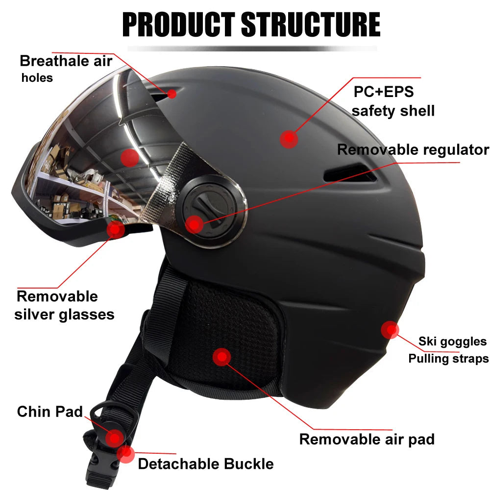 Integrally Molded Ski Helmet With Visor For Adult Snow Sports 1005007878158573-White-L(59-61cm)