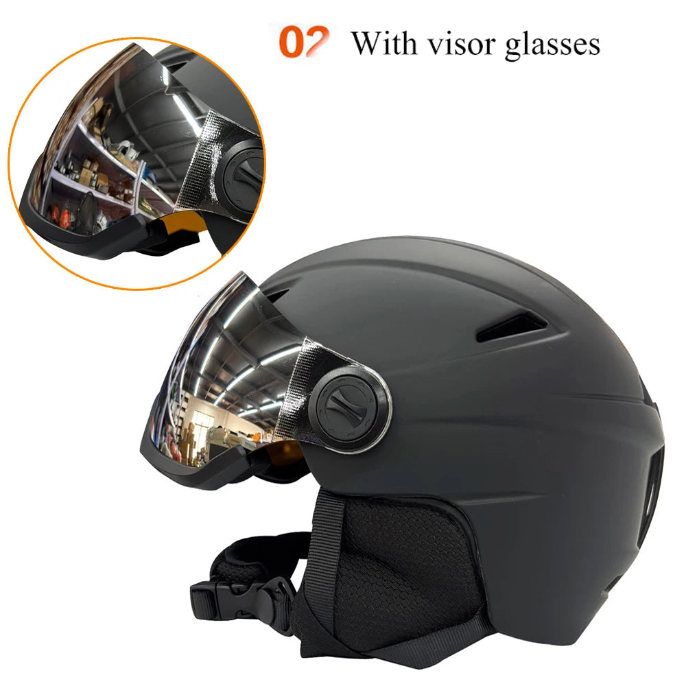 Integrally Molded Ski Helmet With Visor For Adult Snow Sports 1005007878158573-White-L(59-61cm)