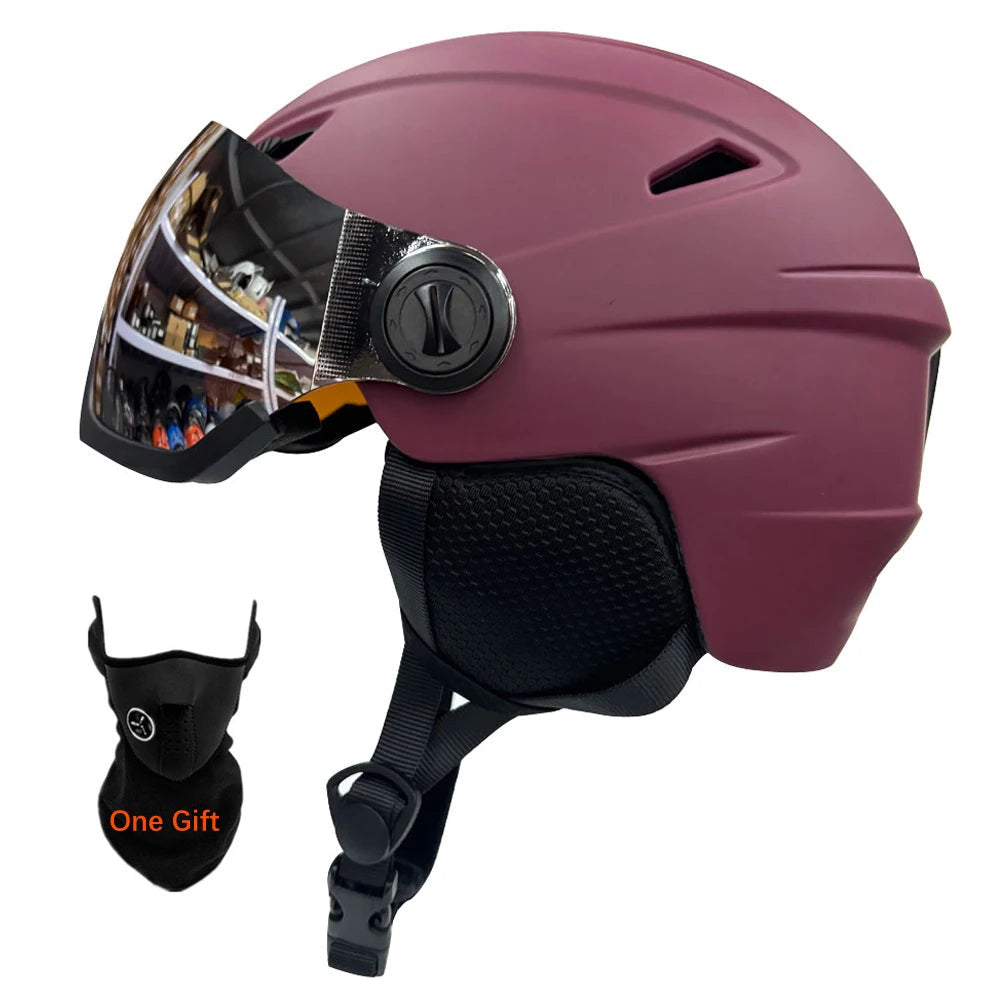 Integrally Molded Ski Helmet With Visor For Adult Snow Sports 1005007878158573-White-L(59-61cm)