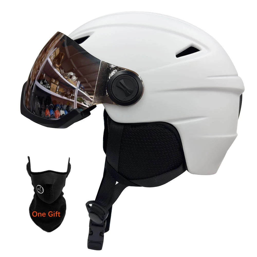 Integrally Molded Ski Helmet With Visor For Adult Snow Sports 1005007878158573-White-L(59-61cm)