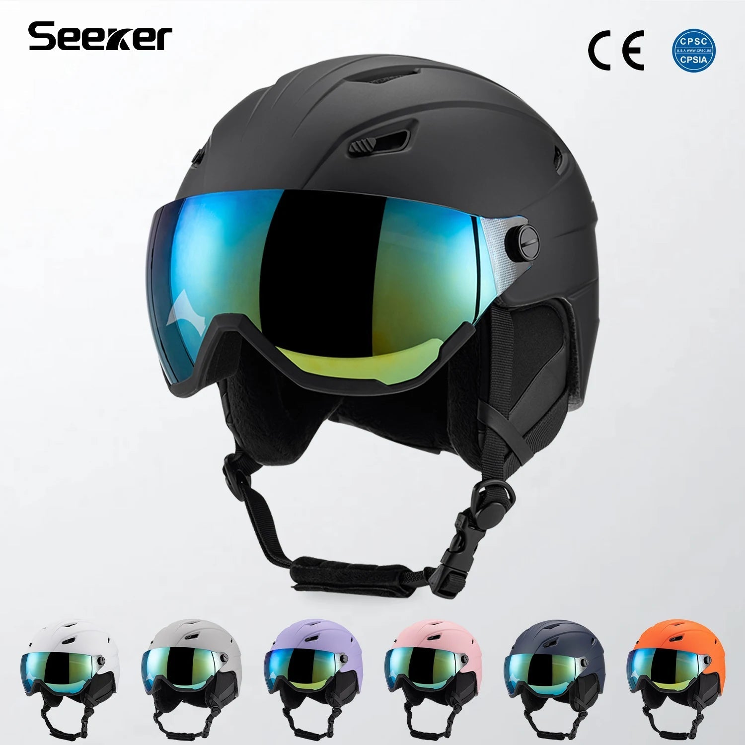 Integrated Ski Helmet With Snow Goggles For Adult Men And Women 1005009839936984-Dark blue-M  55-58CM