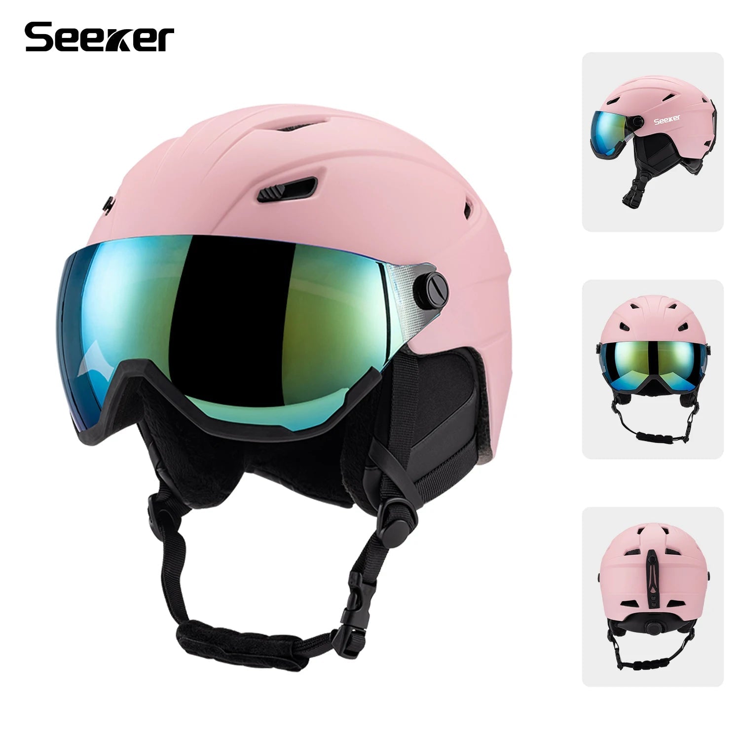 Integrated Ski Helmet With Snow Goggles For Adult Men And Women 1005009839936984-Dark blue-M  55-58CM
