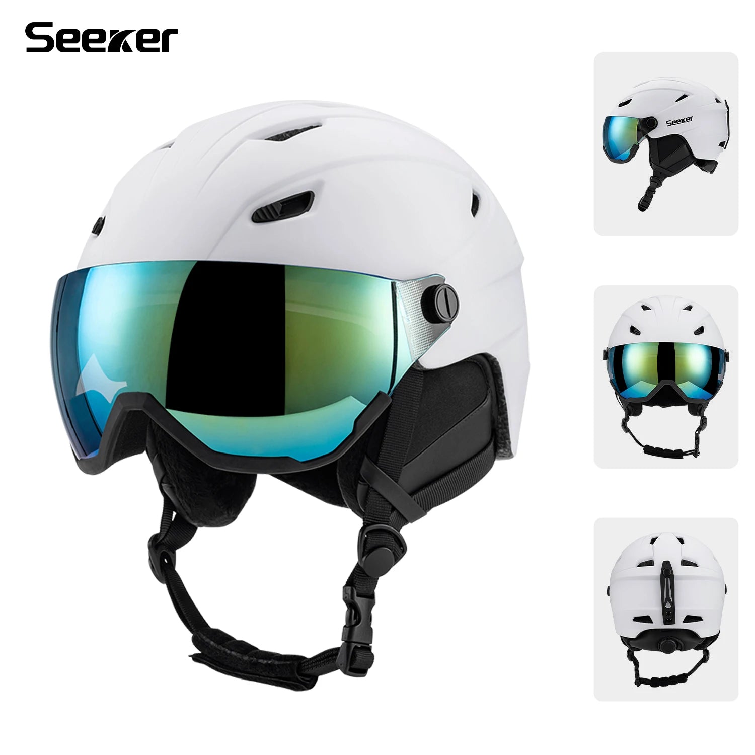 Integrated Ski Helmet With Snow Goggles For Adult Men And Women 1005009839936984-Dark blue-M  55-58CM
