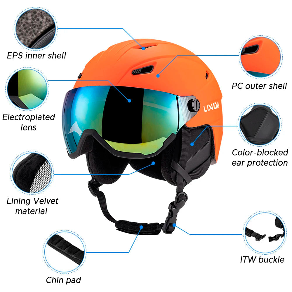 Integrated Ski Helmet With Visor Goggles, Adjustable Fit, 14 Vents 1005007383067870-PURPLE-M