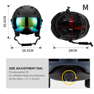 Integrated Ski Helmet With Visor Goggles, Adjustable Fit, 14 Vents 1005007383067870-PURPLE-M