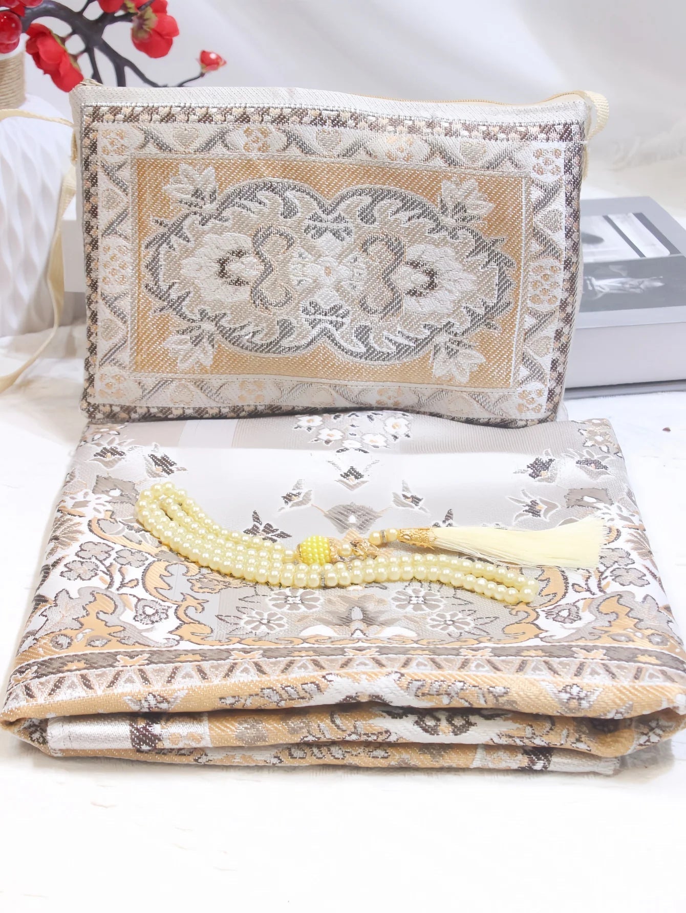 Islamic Prayer Rug Set With Beads And Portable Carry Bag 1005009446550718-grey