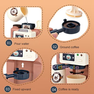 Kids Coffee Machine Toy Set With Simulation Food For Pretend Play