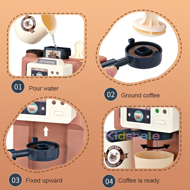 Kids Coffee Machine Toy Set With Simulation Food For Pretend Play