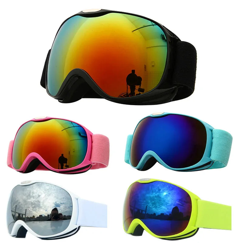 Kids Ski Goggles Dual Layer Anti Fog Otg Uv400 Windproof Lens 1005009617334736-Black red lens