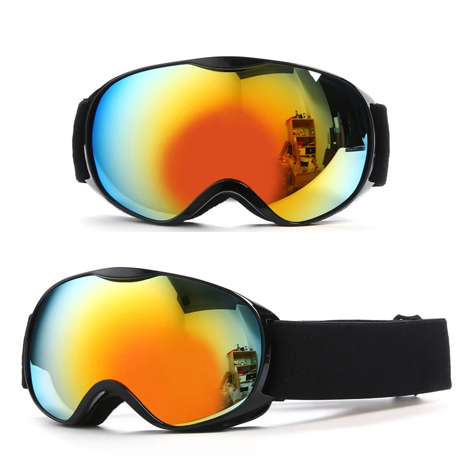 Kids Ski Goggles Dual Layer Anti Fog Otg Uv400 Windproof Lens 1005009617334736-Black red lens