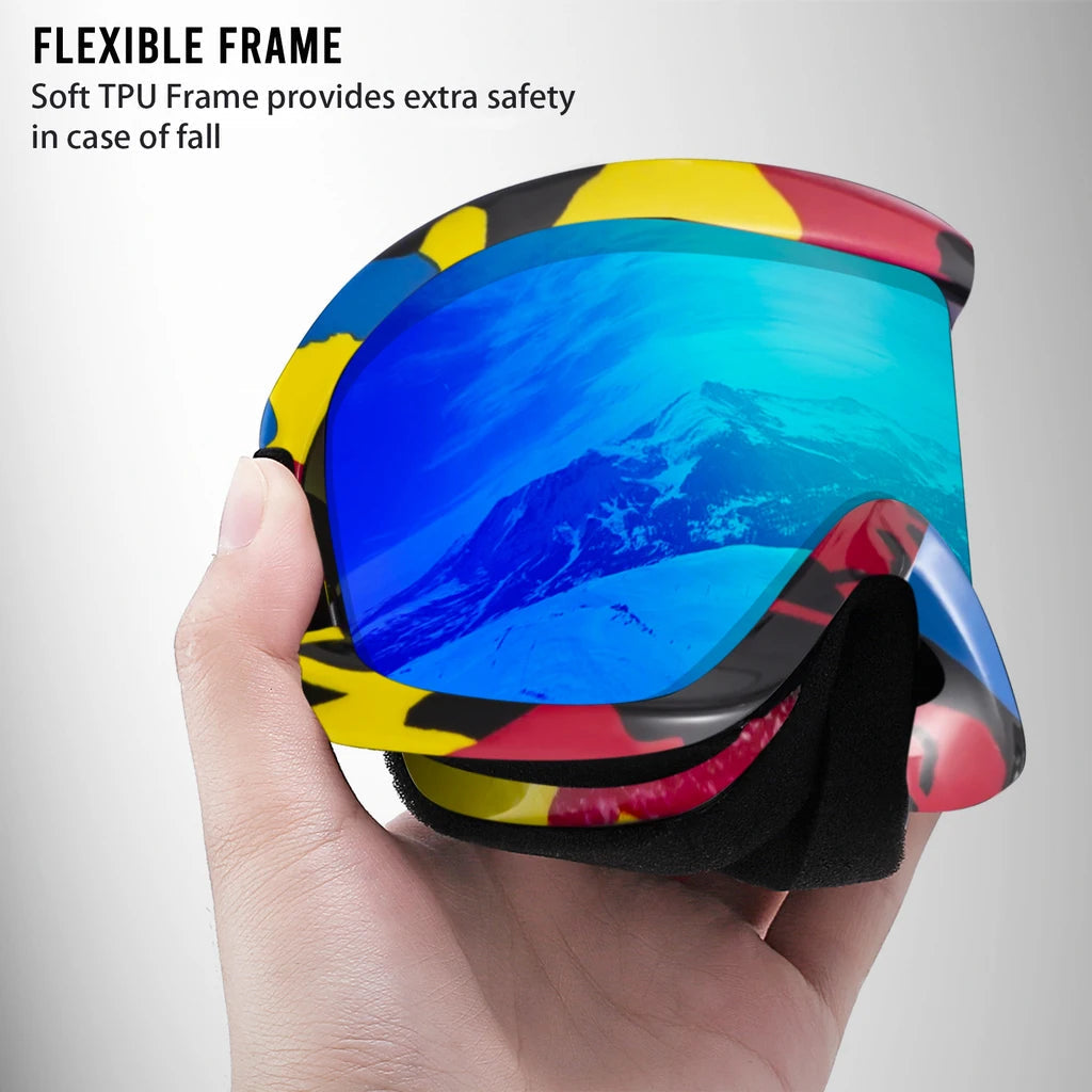 Kids Ski Goggles With Anti Fog Uv400 Lens And Flexible Frame 1005003217537497-D1 Black Red Kids