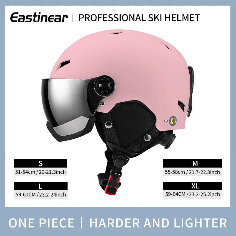 Lightweight Thermal Ski Helmet With Integrated Goggles And Adjustable Fit 1005006122276903-Pink-L(59-61cm)