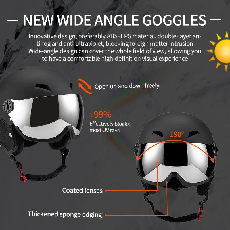 Lightweight Thermal Ski Helmet With Integrated Goggles And Adjustable Fit 1005006122276903-Pink-L(59-61cm)