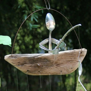 Lovely Fishing Man Spoon Fish Sculpture Wind Chime