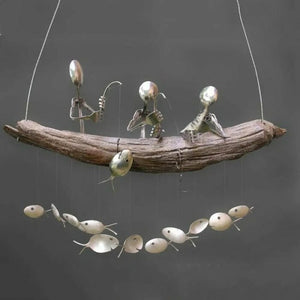 Lovely Fishing Man Spoon Fish Sculpture Wind Chime