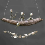 Lovely Fishing Man Spoon Fish Sculpture Wind Chime