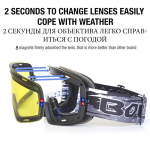 Magnetic Double Lens Ski Goggles Uv400 Anti Fog Snow Glasses 4000980893579-Ski Glasses lens