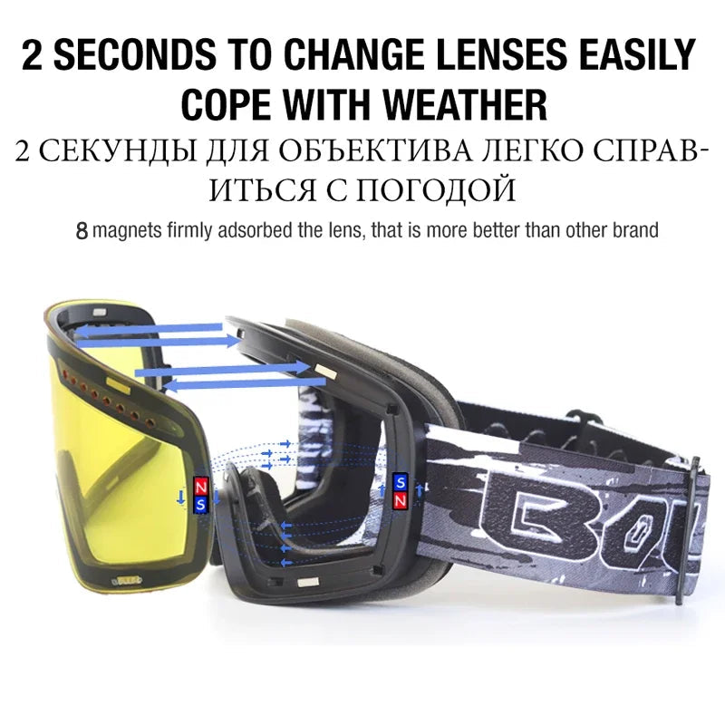 Magnetic Double Lens Ski Goggles Uv400 Anti Fog Snow Glasses 4000980893579-Ski Glasses lens