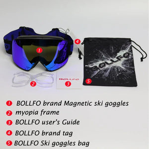 Magnetic Double Lens Ski Goggles Uv400 Anti Fog Snow Glasses 4000980893579-Ski Glasses lens