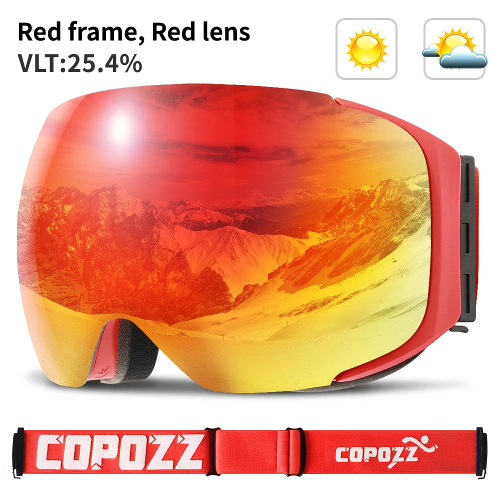Magnetic Lens Ski Goggles With Uv400 Anti Fog Mirror Coating 32781668452-Frame Red