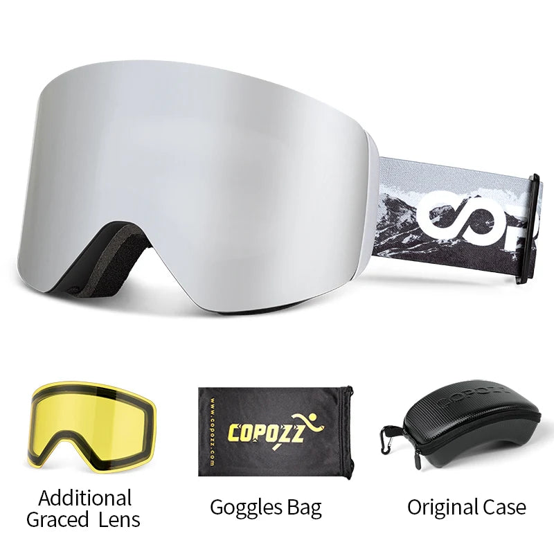 Magnetic Quick Change Double Layer Anti Fog Ski Goggles Set 1005007171669020-Aurora blue set