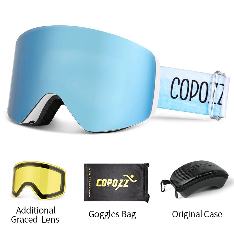 Magnetic Quick Change Double Layer Anti Fog Ski Goggles Set 1005007171669020-Aurora blue set