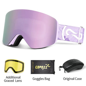 Magnetic Quick Change Double Layer Anti Fog Ski Goggles Set 1005007171669020-Aurora blue set