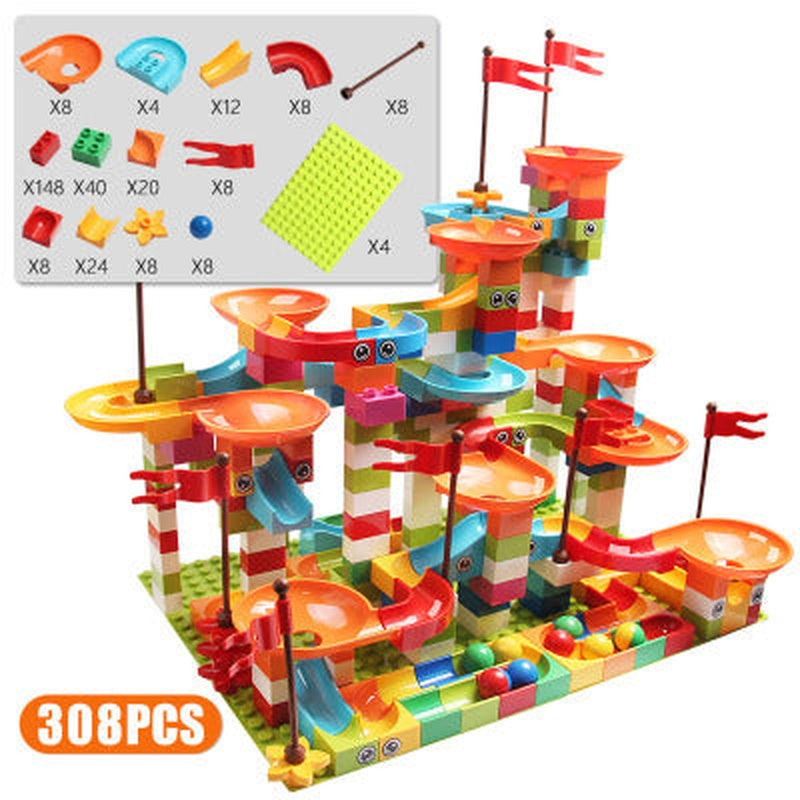 Marble Maze Game Building Toy for Kid, Marble Track Race Set & STEM Learning Toys, Marble Maze Ball Track Building Duplo Blocks