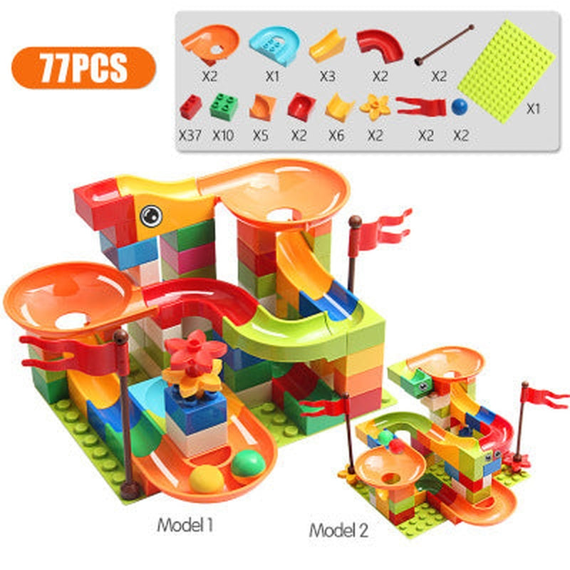 Marble Maze Game Building Toy for Kid, Marble Track Race Set & STEM Learning Toys, Marble Maze Ball Track Building Duplo Blocks
