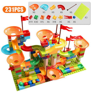 Marble Maze Game Building Toy for Kid, Marble Track Race Set & STEM Learning Toys, Marble Maze Ball Track Building Duplo Blocks