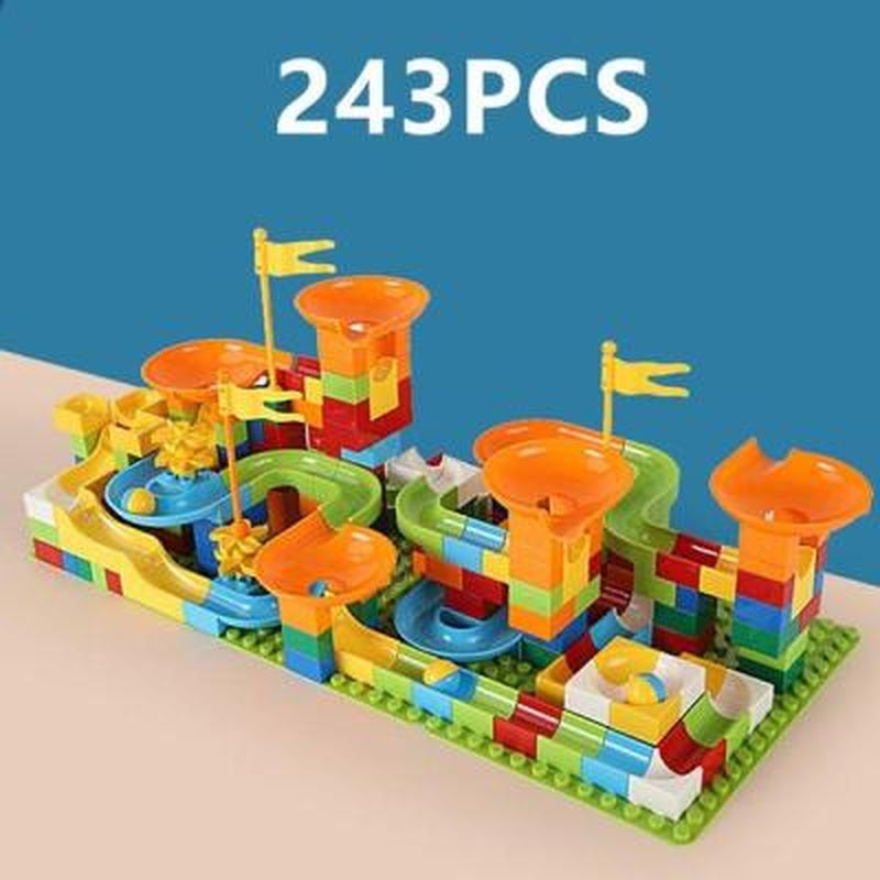 Marble Maze Game Building Toy for Kid, Marble Track Race Set & STEM Learning Toys, Marble Maze Ball Track Building Duplo Blocks