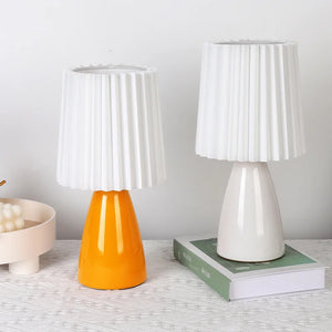 Ceramic Pleated Led Nightstand Lamp, Warm Color, Decorative Interior Lighting, For Living Room