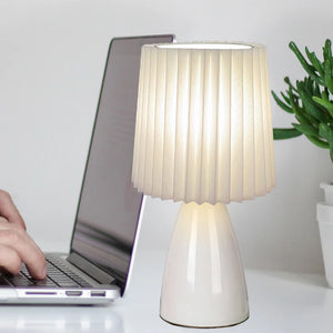 Ceramic Pleated Led Nightstand Lamp, Warm Color, Decorative Interior Lighting, For Living Room