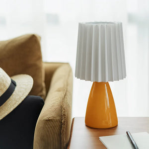 Ceramic Pleated Led Nightstand Lamp, Warm Color, Decorative Interior Lighting, For Living Room