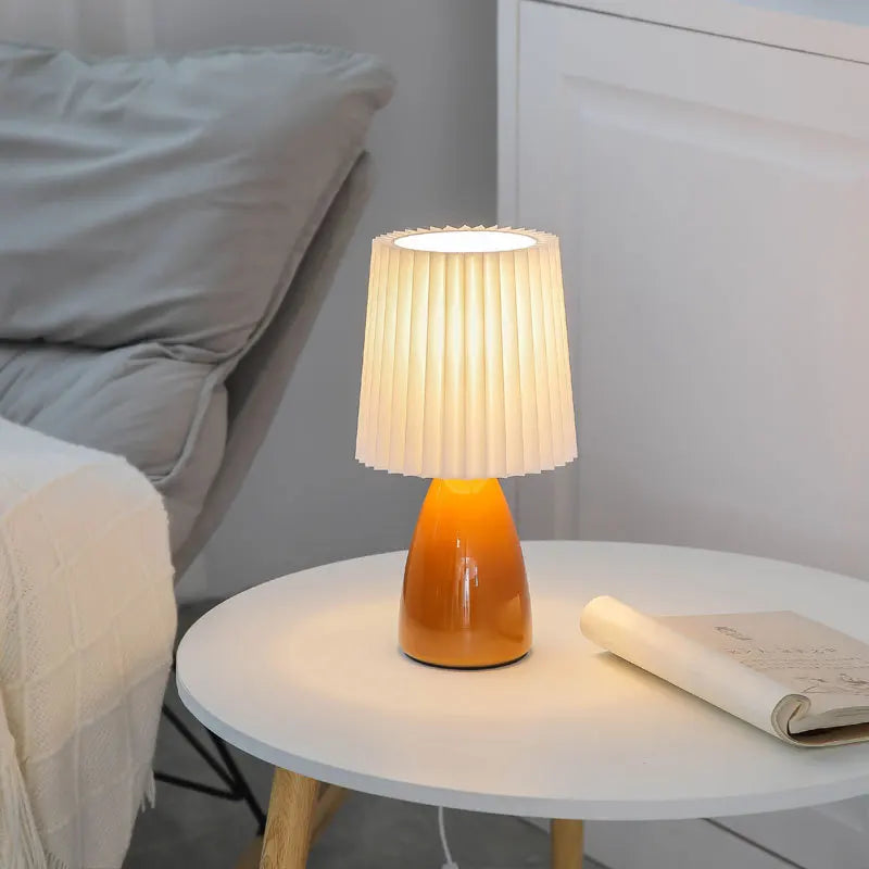 Ceramic Pleated Led Nightstand Lamp, Warm Color, Decorative Interior Lighting, For Living Room