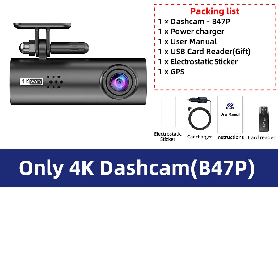 Mini 4K Wifi Dash Cam With Night Vision And Parking Monitor 1005006994492761-Only 4K Dashcam-B47P-64G