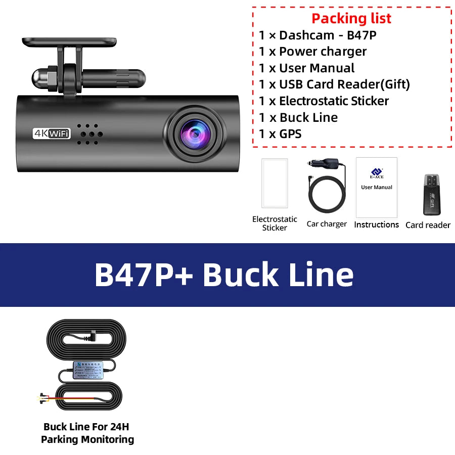 Mini 4K Wifi Dash Cam With Night Vision And Parking Monitor 1005006994492761-Only 4K Dashcam-B47P-64G