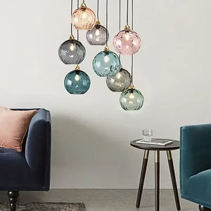 Modern Simple Colored Water Pattern Glass Ball Pendant Light